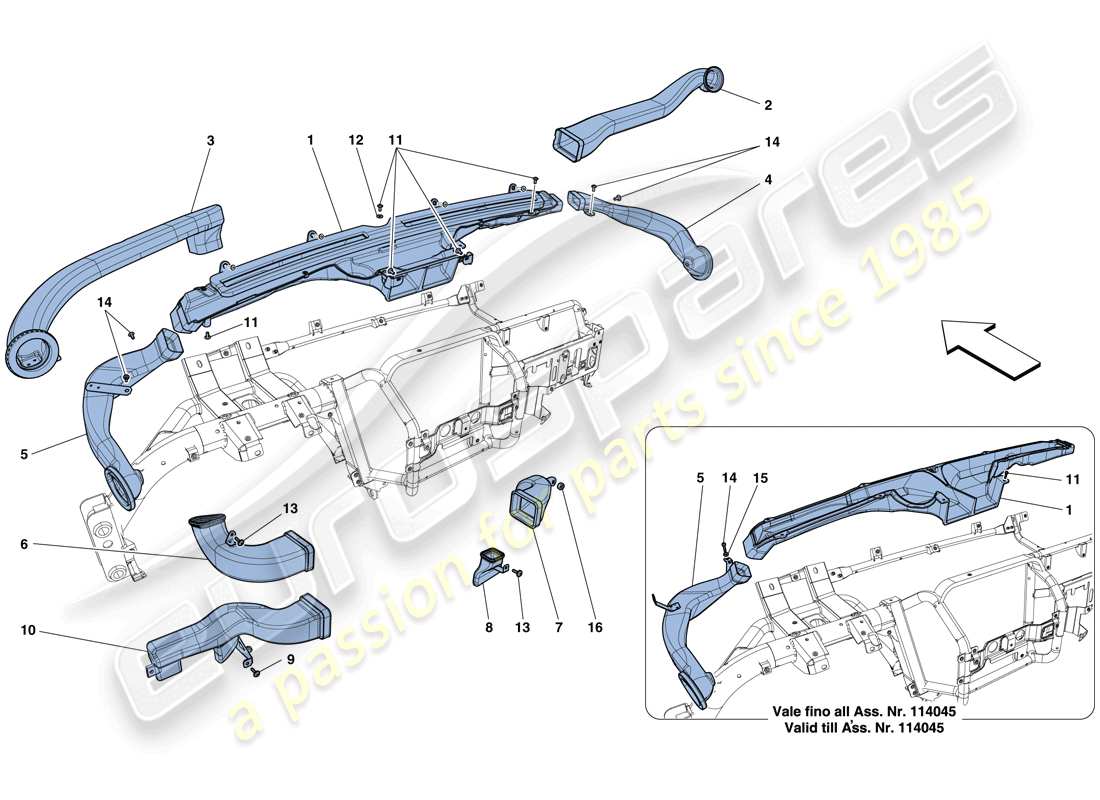ferrari f12 berlinetta (rhd) armaturenbrett-luftkanäle ersatzteildiagramm