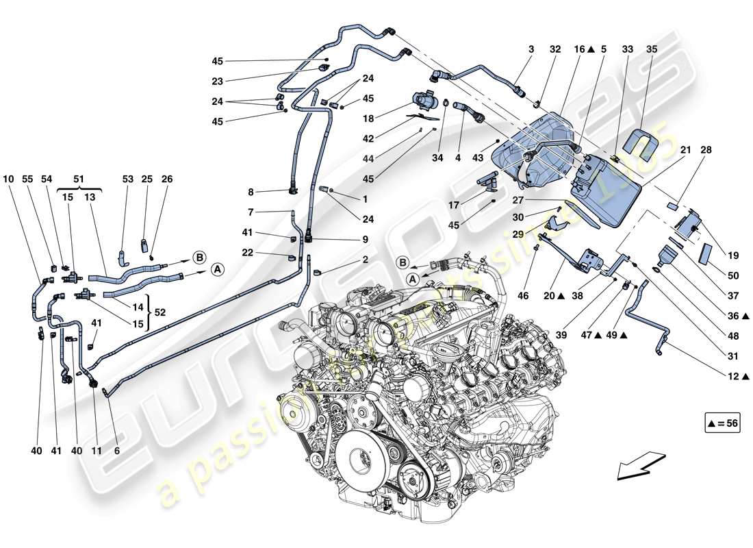 ferrari california t (rhd) kontrollsystem für verdampfungsemissionen teilediagramm