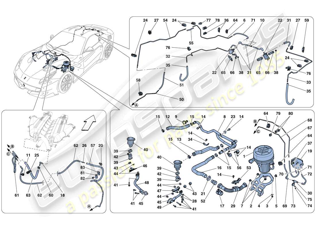 ferrari f12 tdf (rhd) sekundärluftsystem teilediagramm