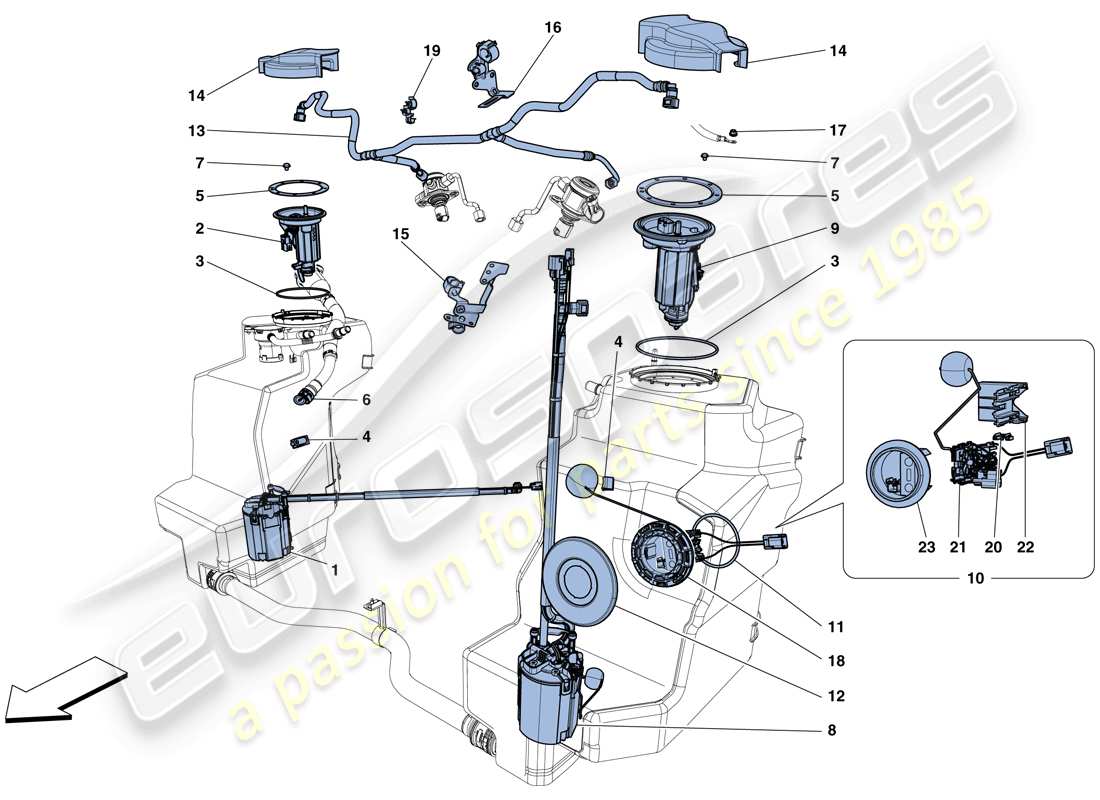 ferrari 458 speciale (europe) kraftstoffsystempumpen und -leitungen ersatzteildiagramm