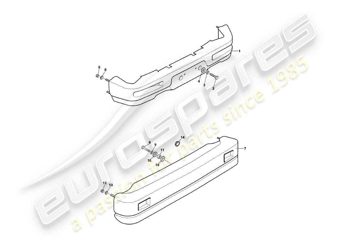 aston martin v8 coupe (2000) stoßstangen-teilediagramm