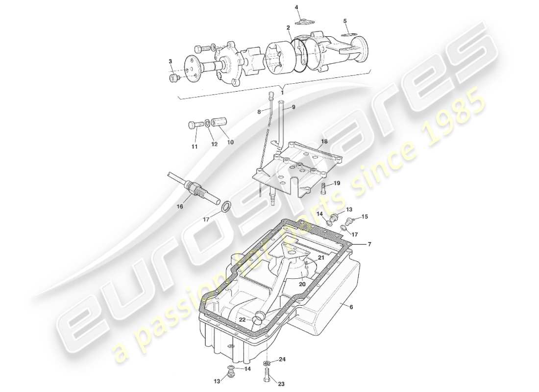 aston martin v8 virage (1999) teilediagramm für ölpumpe und ölwanne