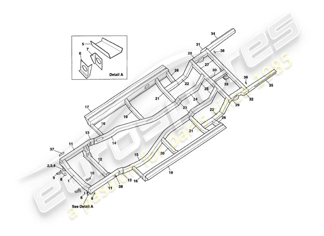 aston martin v8 coupe (1999) fahrgestellrahmen-teilediagramm