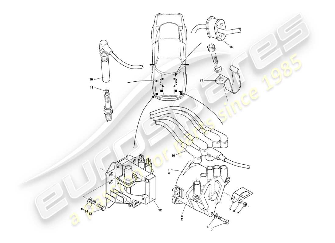 aston martin v8 coupe (1999) teilediagramm für elektrische motorkomponenten