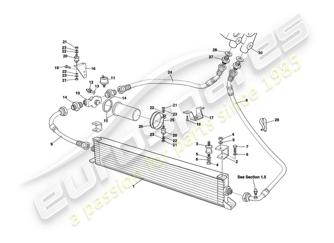 aston martin v8 coupe (1999) teilediagramm des ölkühlsystems