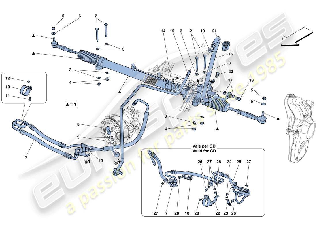 ferrari f12 tdf (usa) hydraulisches servolenkungskasten teilediagramm