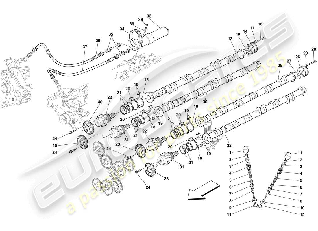 maserati mc12 timing – stößel und wellen teilediagramm