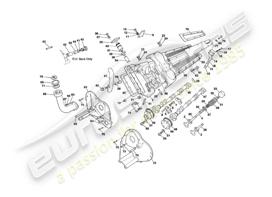 aston martin v8 coupe (1999) zylinderkopf-teilediagramm