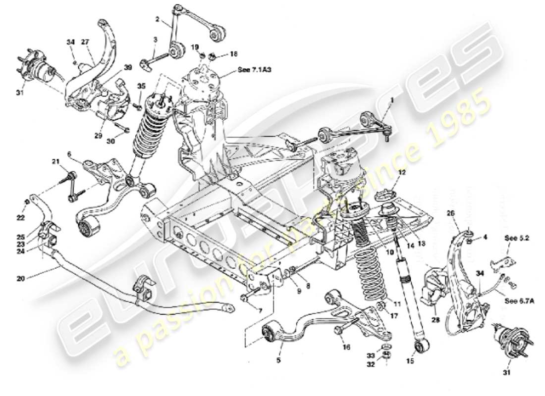 aston martin vanquish (2001) vordere aufhängung teilediagramm