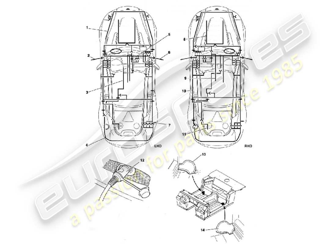 aston martin vanquish (2001) kabelbaum-teilediagramm