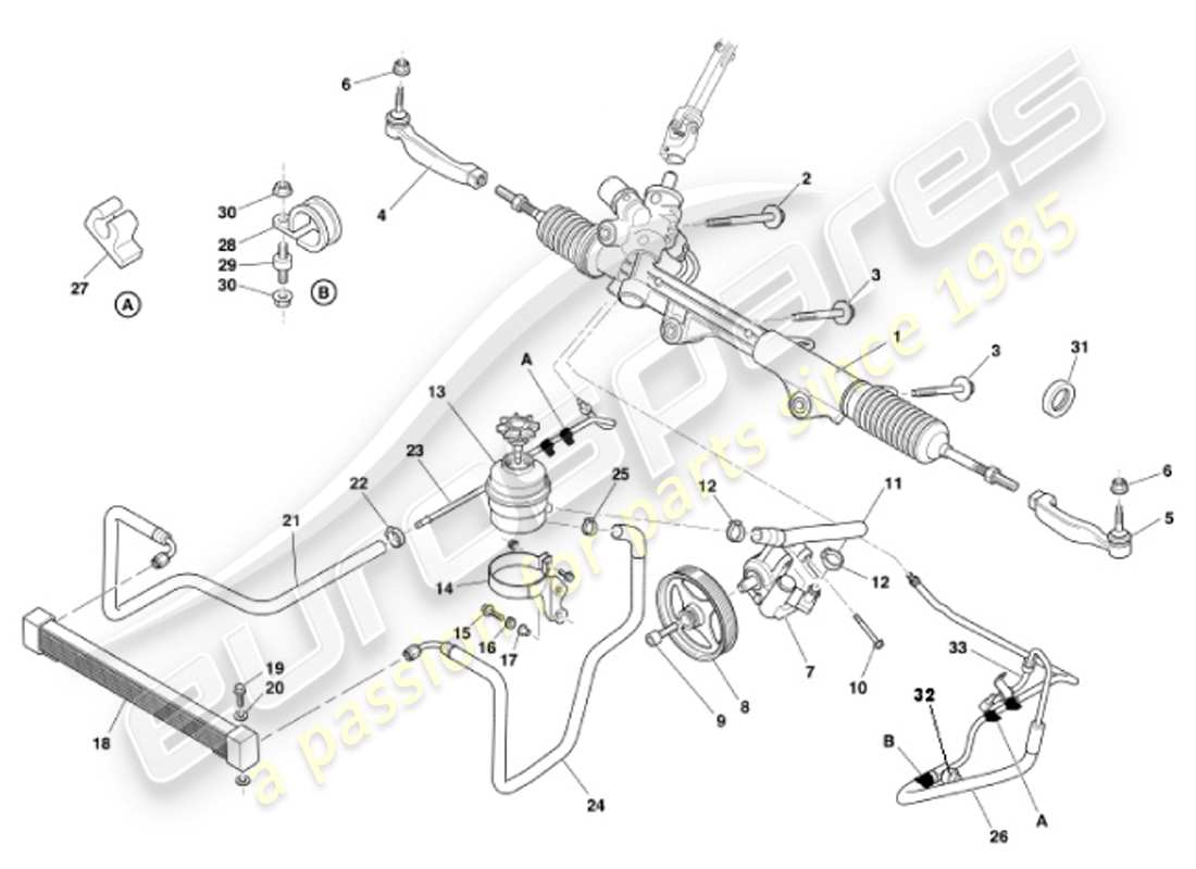 aston martin vanquish (2001) servolenkung - teilediagramm