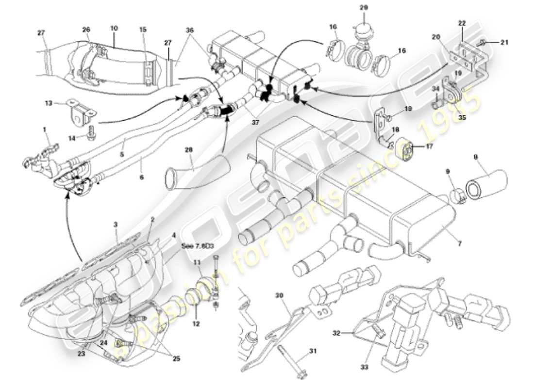 aston martin vanquish (2001) auspuffanlage teilediagramm