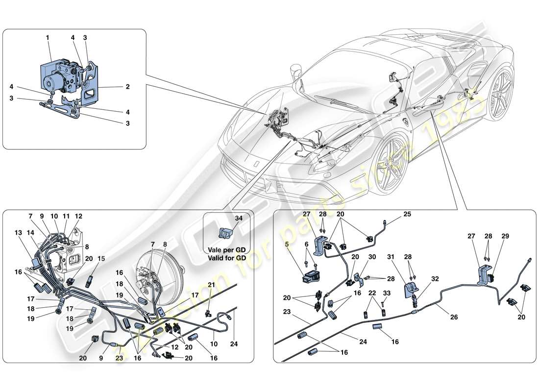 ferrari 488 spider (rhd) bremssystem teilediagramm