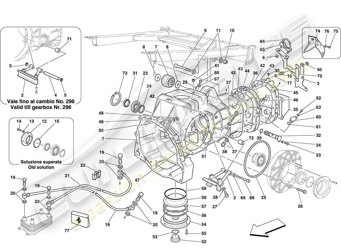 ferrari f430 coupe (rhd) getriebe - abdeckungen ersatzteildiagramm
