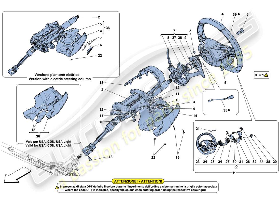 ferrari 488 spider (rhd) lenksteuerung teilediagramm
