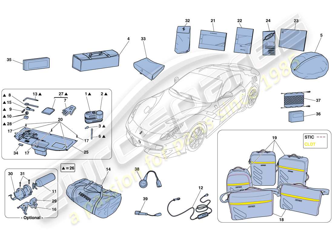 ferrari f12 tdf (usa) mit dem fahrzeug lieferumfang enthaltene werkzeuge und zubehör teilediagramm
