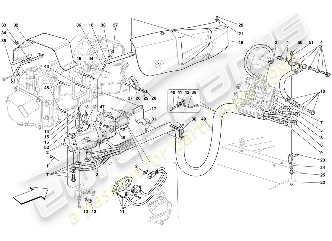 ferrari f430 scuderia spider 16m (europe) hydraulische f1 getriebe- und kupplungssteuerung ersatzteildiagramm