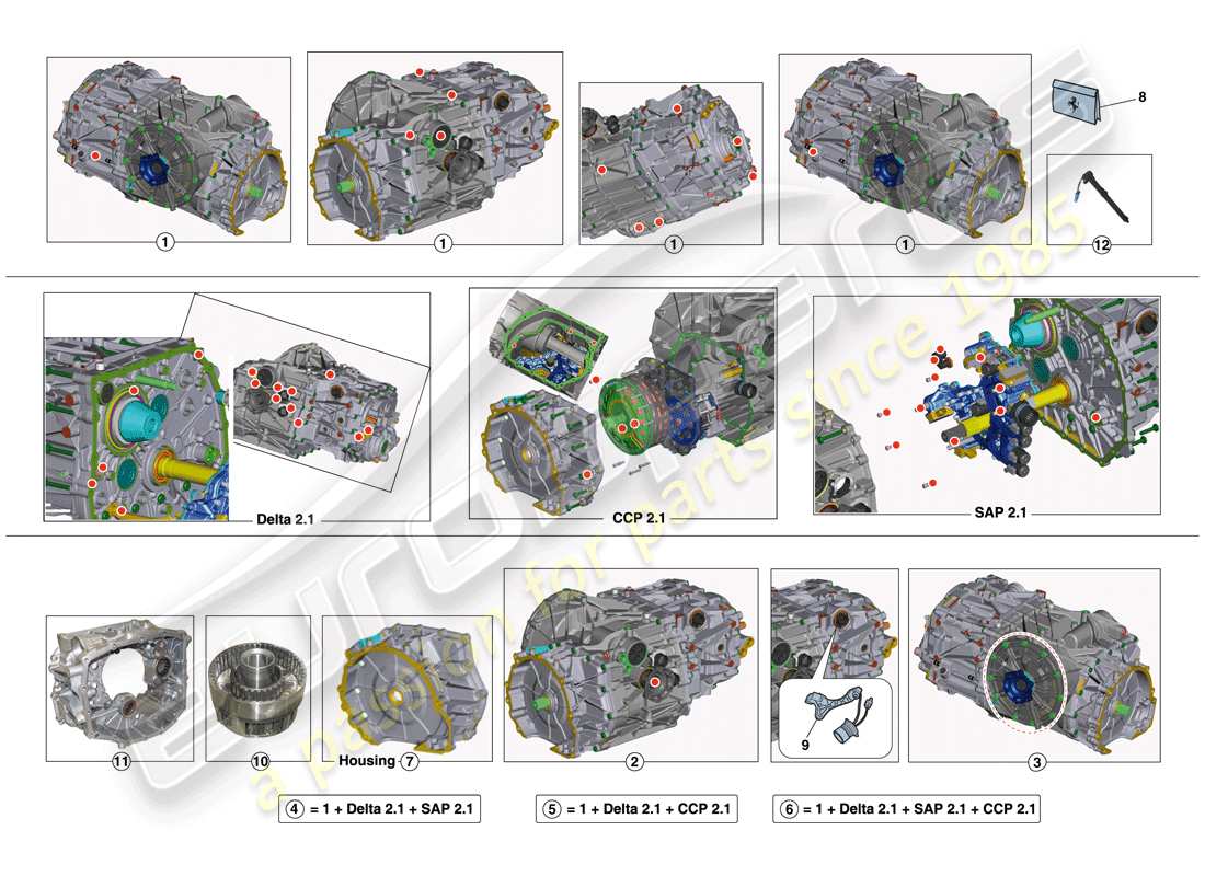 ferrari 458 speciale (rhd) getriebe-reparatursatz ersatzteildiagramm