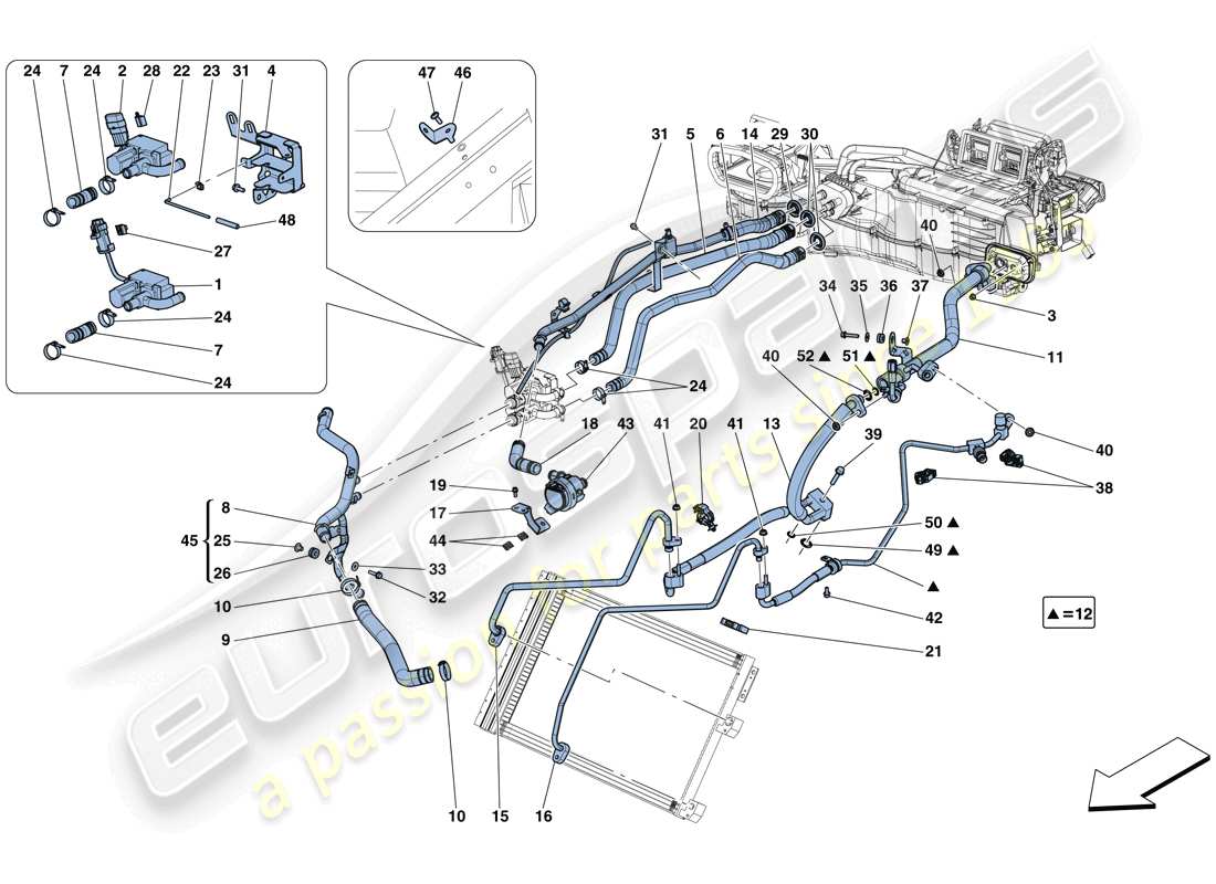 ferrari gtc4 lusso t (rhd) klimaanlage - wasser und freon teilediagramm