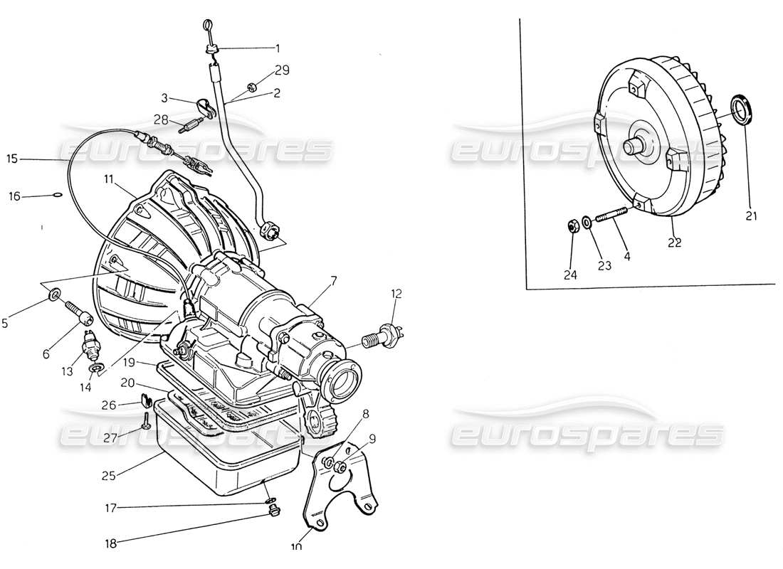 maserati 222 / 222e biturbo automatikgetriebe - wandler (3 ps) teilediagramm