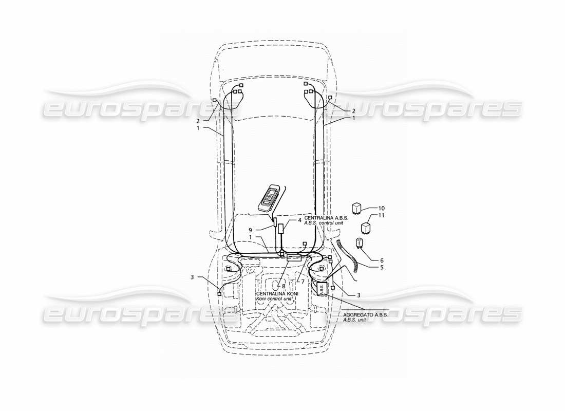 maserati ghibli 2.8 (abs) elektrisches system: abs und „koni“-aufhängung (rechtsantrieb) teilediagramm