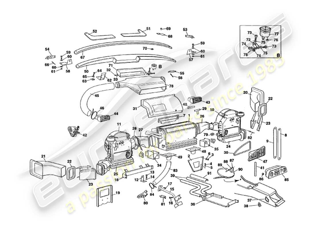 aston martin v8 volante (1999) teilediagramm für die inneninstallation