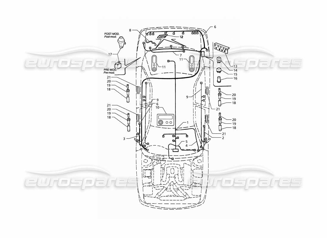 maserati qtp. 3.2 v8 (1999) electrical system: boot - doors - passanger compartment (rh drive) part diagram