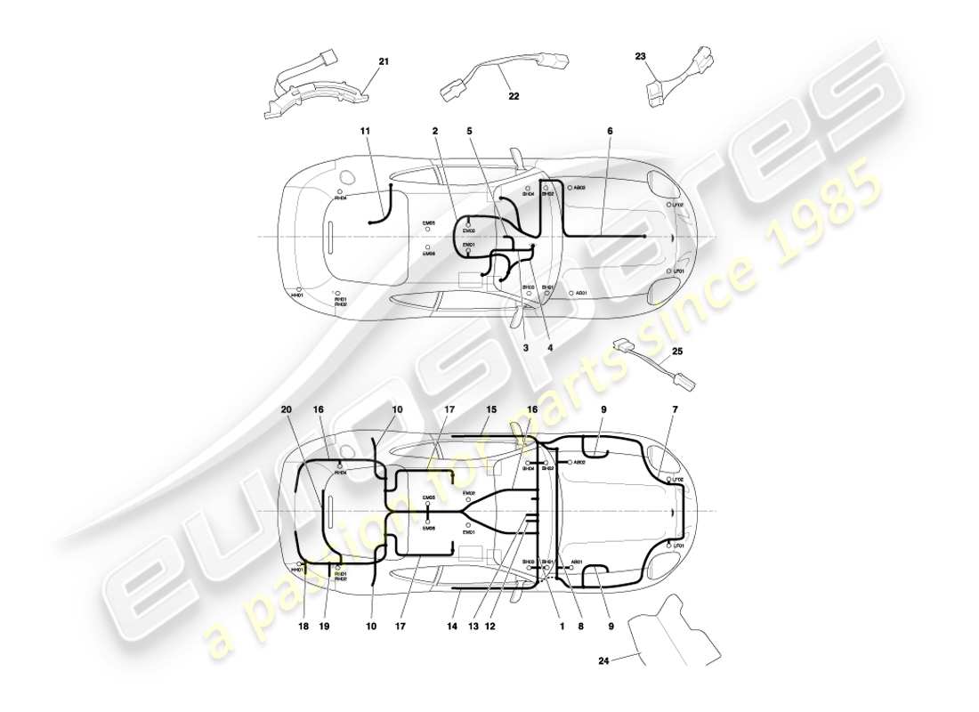 aston martin db7 vantage (1999) kabelbaum-teilediagramm
