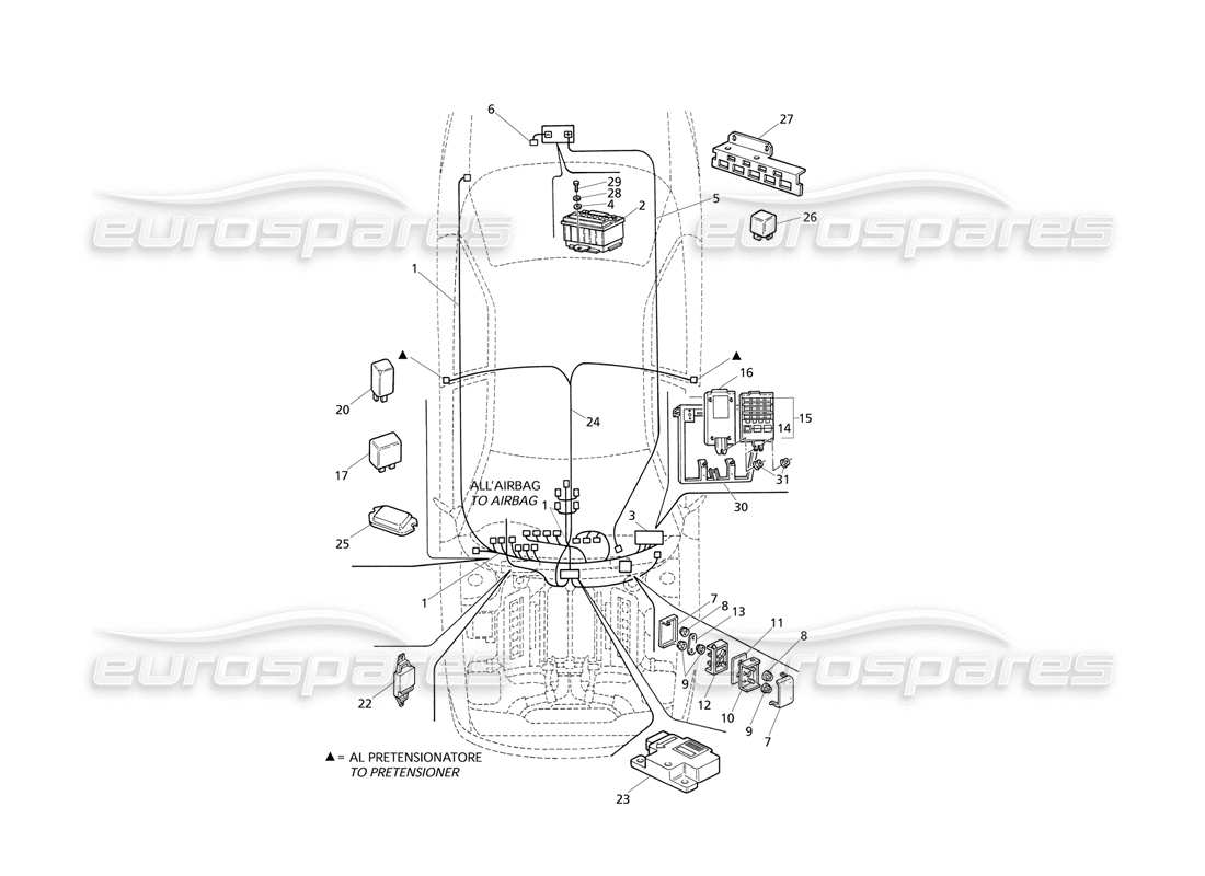 maserati qtp v8 evoluzione elektr. system: teilediagramm für armaturenbrett und batterie (rh-antrieb).