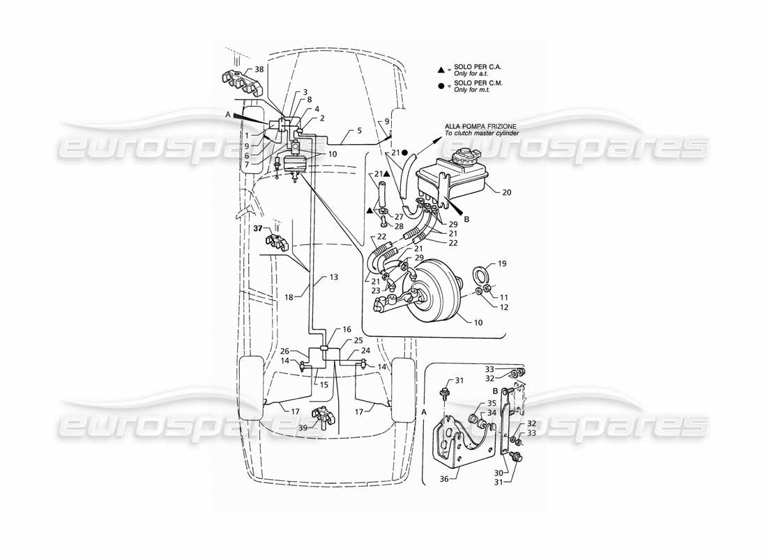 maserati qtp v8 (1998) teilediagramm für hydraulische abs-bremsleitungen (lhd)