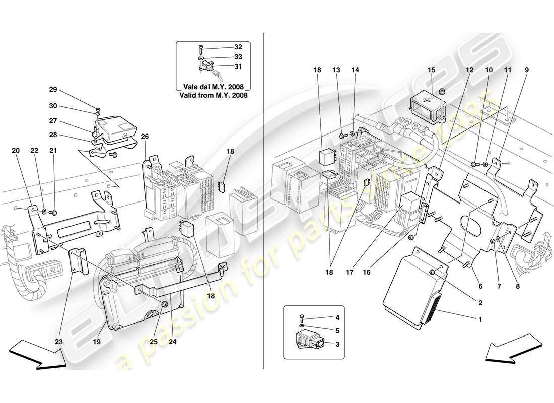ferrari f430 coupe (usa) teilediagramm für steuergeräte im hinteren fahrgastraum