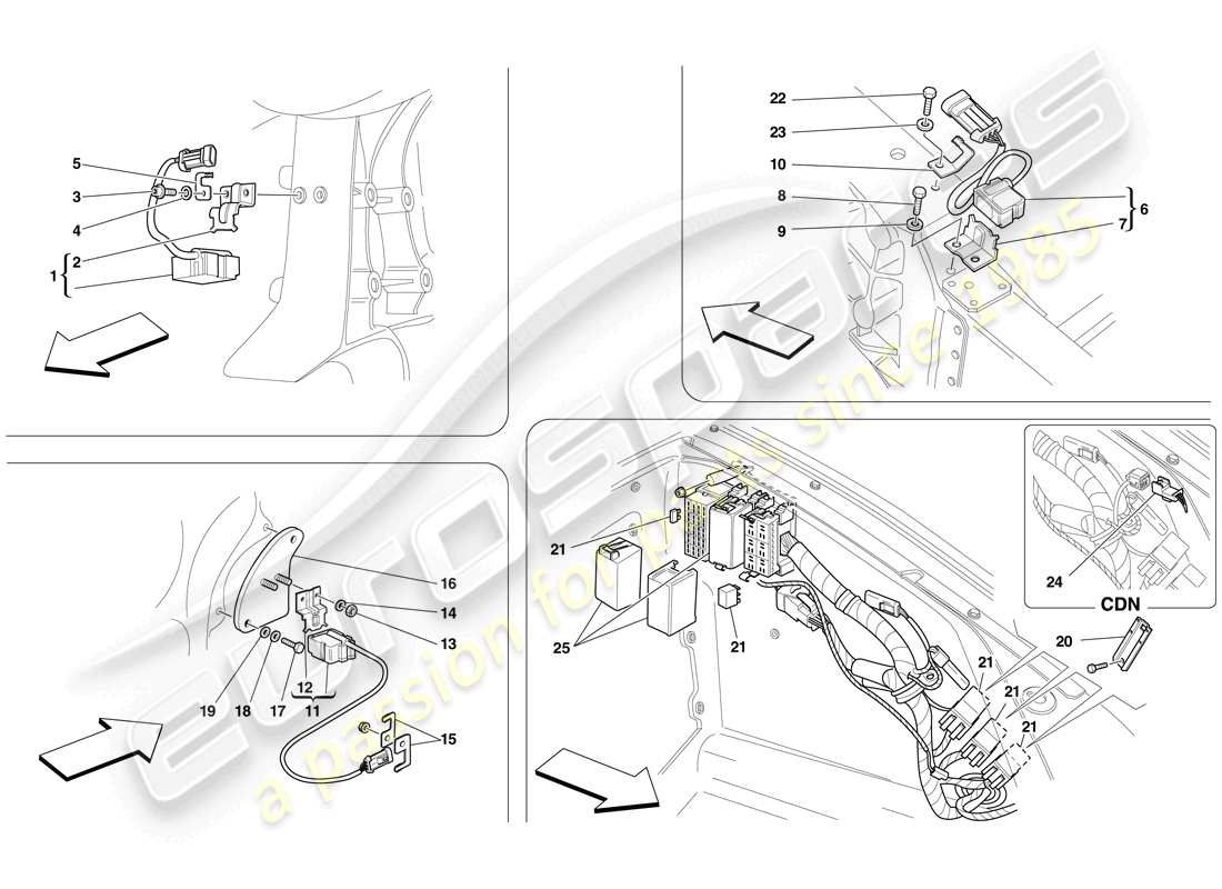ferrari f430 scuderia spider 16m (europe) ecus und sensoren im vorder- und motorraum teilediagramm