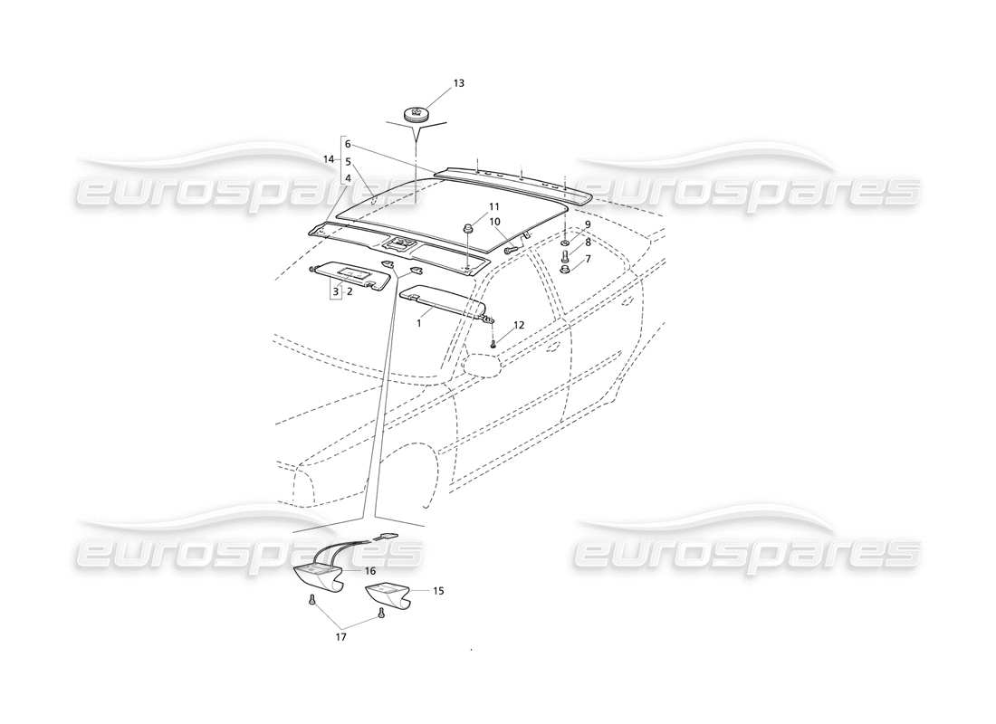 maserati qtp v6 evoluzione innenverkleidungen: dach teilediagramm