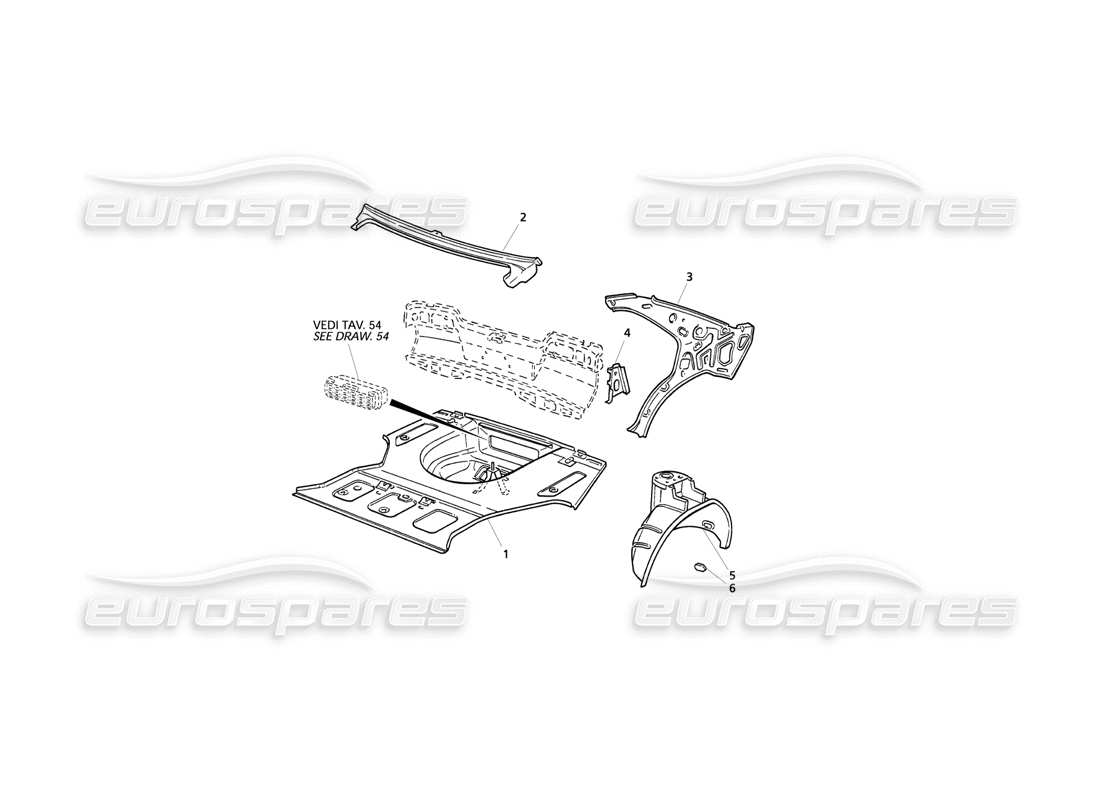 maserati qtp v6 evoluzione karosserie: kofferraumboden und innere strukturen teilediagramm