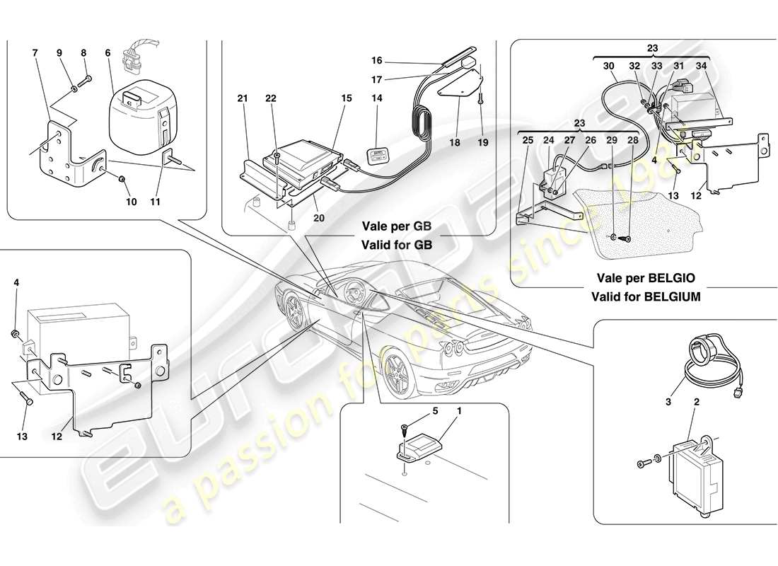 ferrari f430 coupe (rhd) diebstahlsicherung - steuergeräte und geräte - teilediagramm