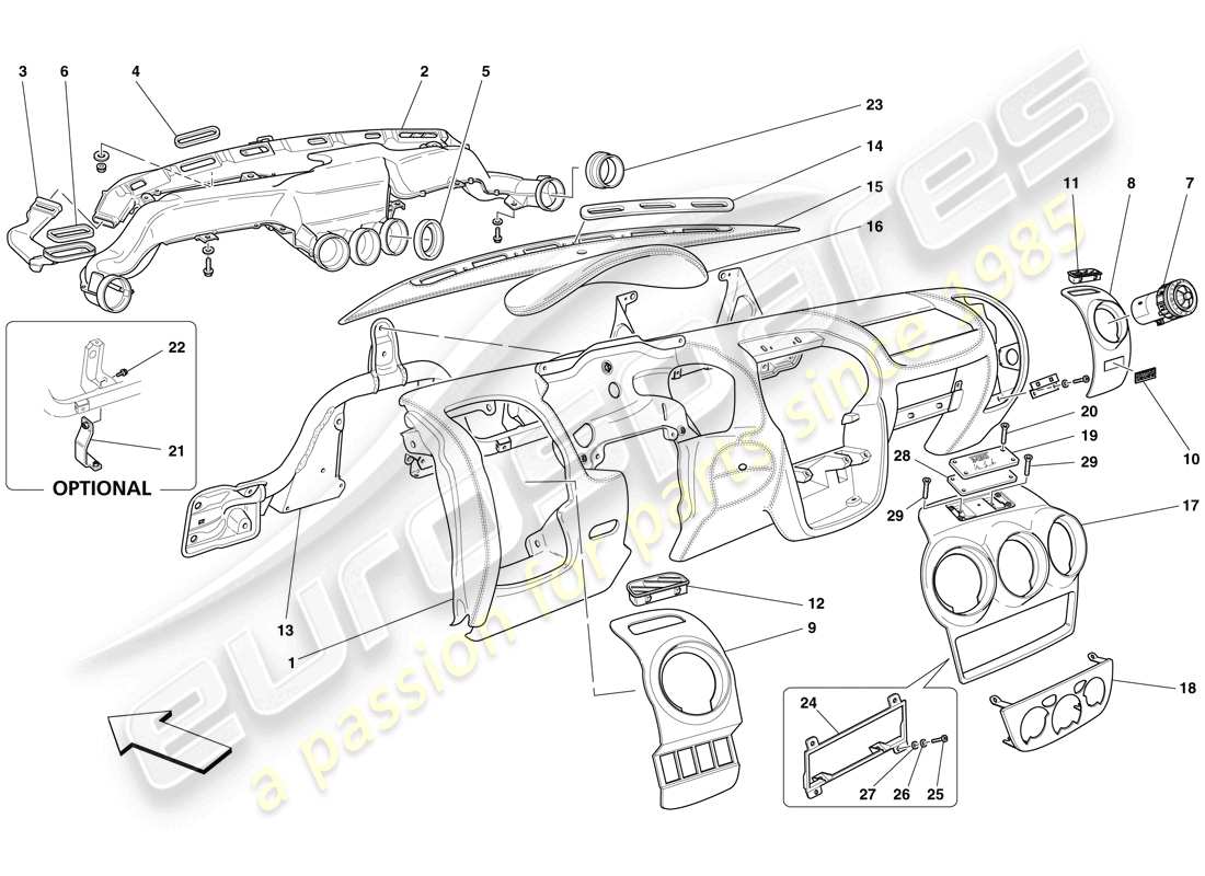 ferrari f430 spider (europe) armaturenbrett teilediagramm