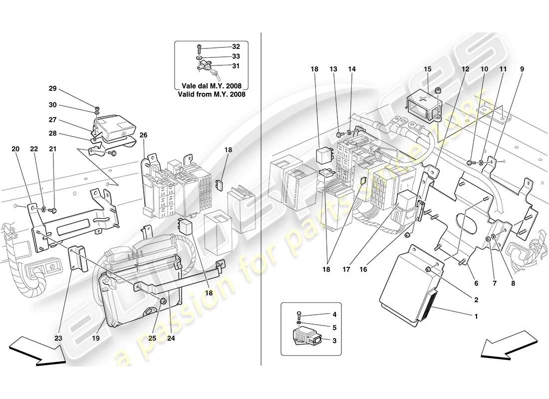 ferrari f430 coupe (rhd) teilediagramm für steuergeräte im hinteren fahrgastraum