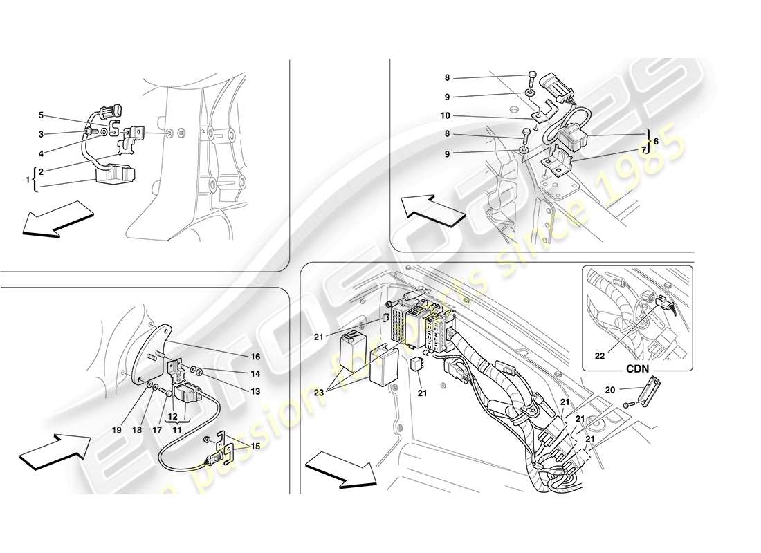 ferrari f430 coupe (usa) ecus und sensoren im vorder- und motorraum teilediagramm