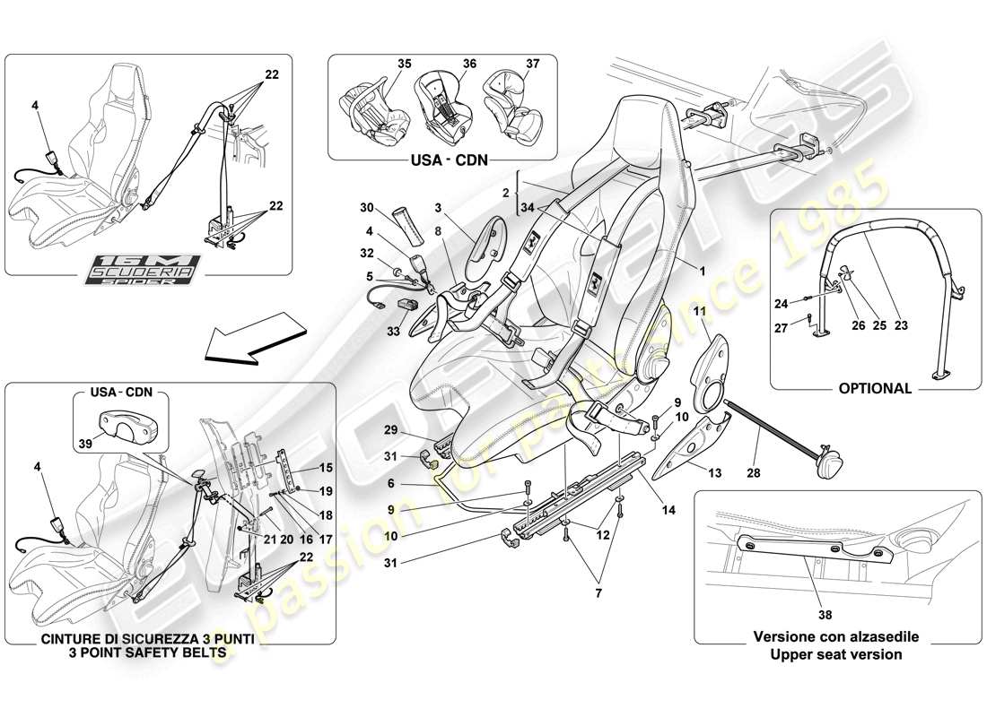 ferrari f430 scuderia (usa) racing seat-4 point seat harnesses-rollbar ersatzteildiagramm