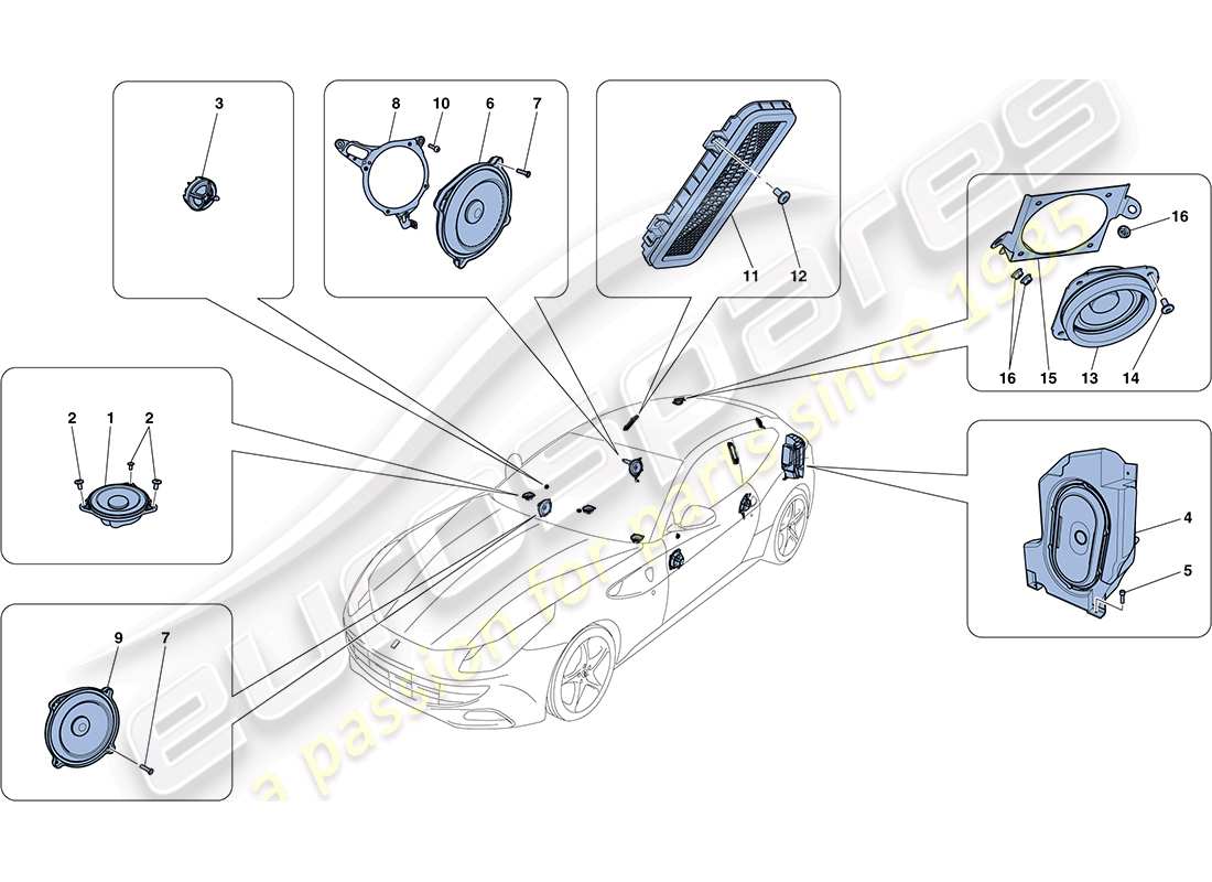 ferrari ff (usa) audio-lautsprechersystem - teilediagramm