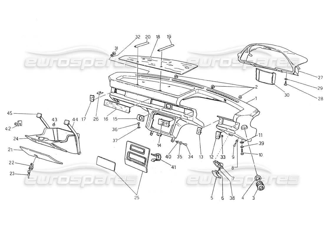 maserati 418 / 4.24v / 430 armaturenbrett, teilediagramm für rechte lenkung