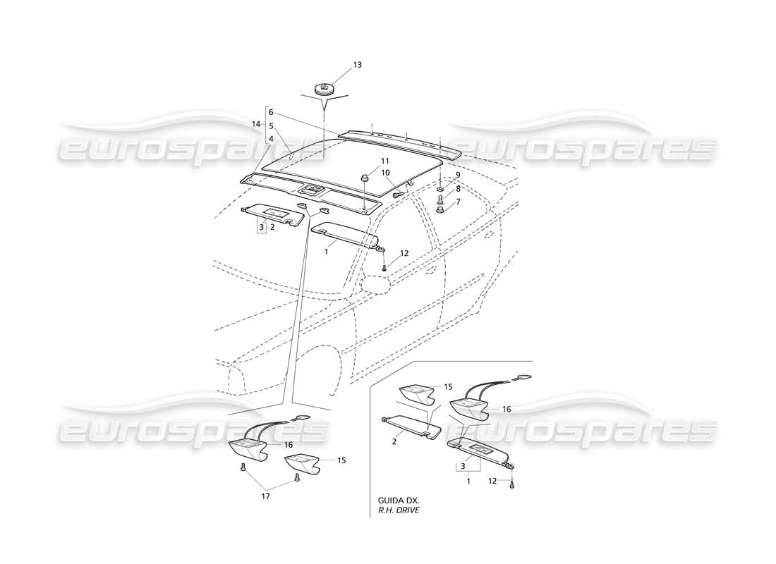 maserati qtp v8 evoluzione innenverkleidungen: dach teilediagramm