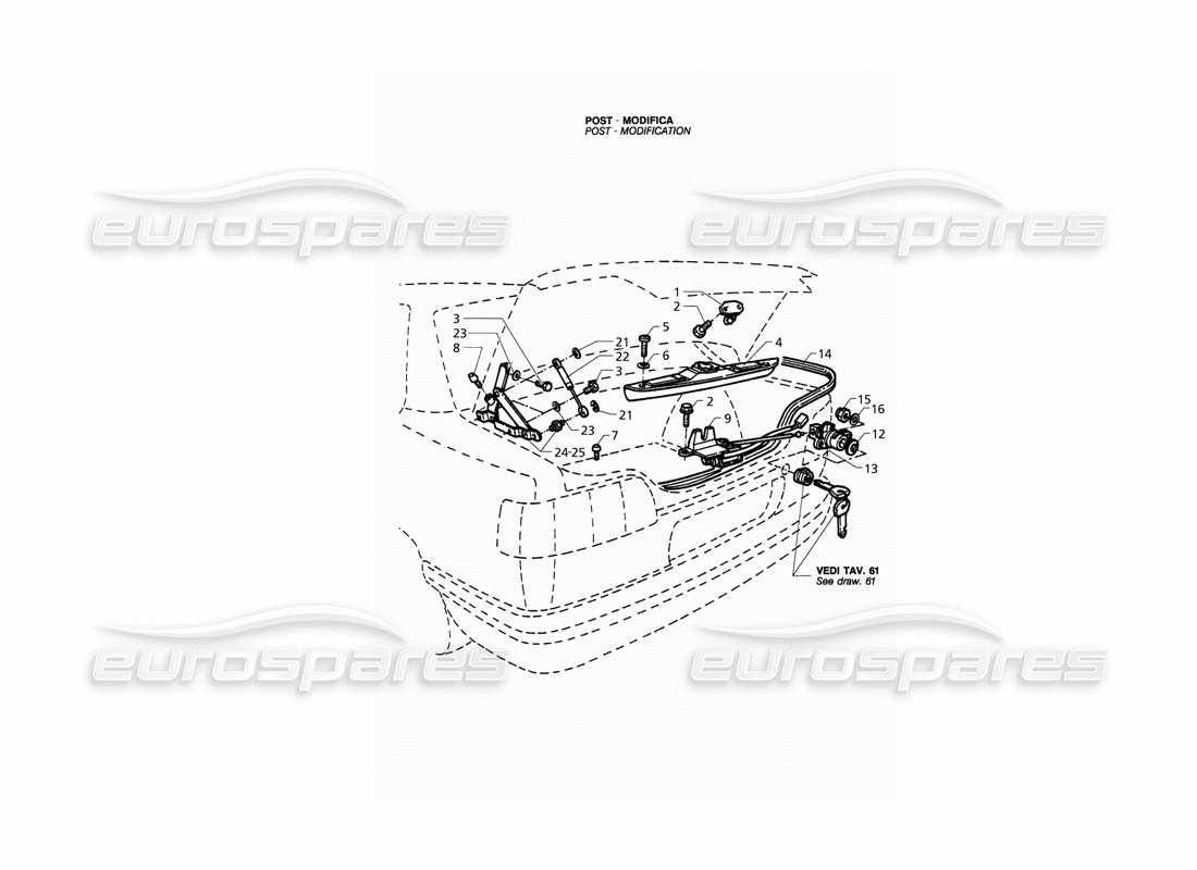 maserati qtp. 3.2 v8 (1999) kofferraumdeckel: scharniere, kofferraumdeckelentriegelung (nach modifikation) teilediagramm