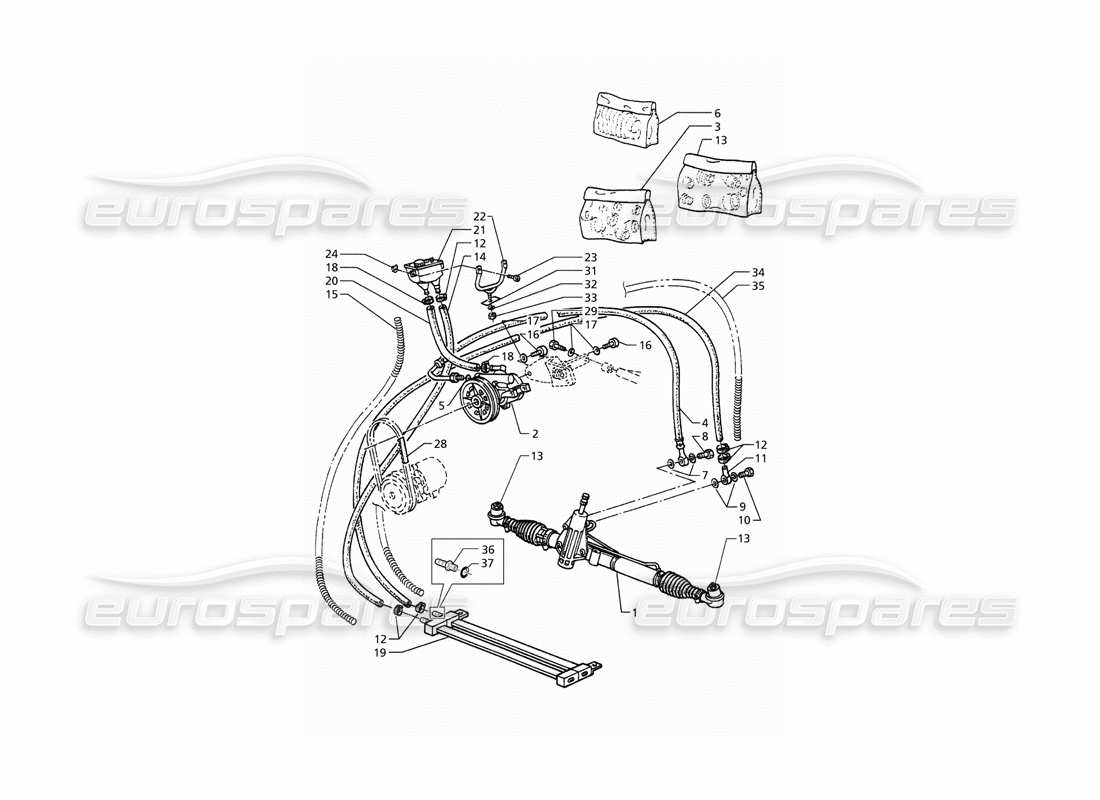 maserati qtp. 3.2 v8 (1999) teilediagramm des servolenkungssystems (rechtsantrieb).