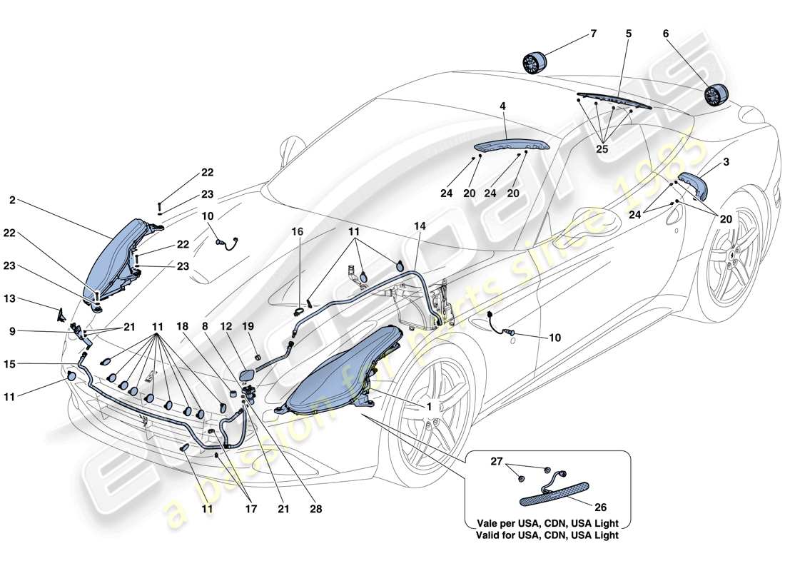 ferrari california t (rhd) scheinwerfer und rücklichter teilediagramm