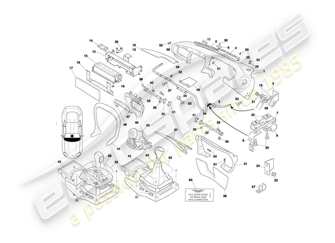 aston martin db7 vantage (1999) teilediagramm für blende und verkleidung