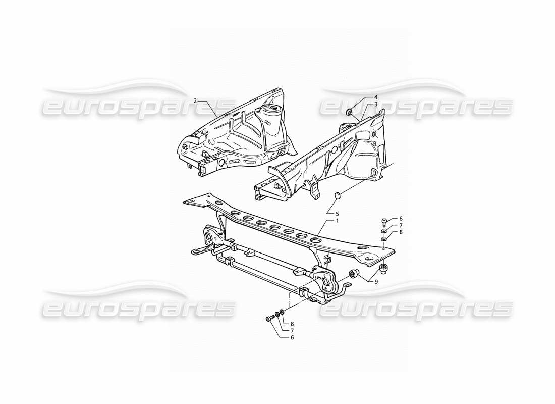 maserati qtp. 3.2 v8 (1999) karosserie: teilediagramm für frontblech und innere radkästen