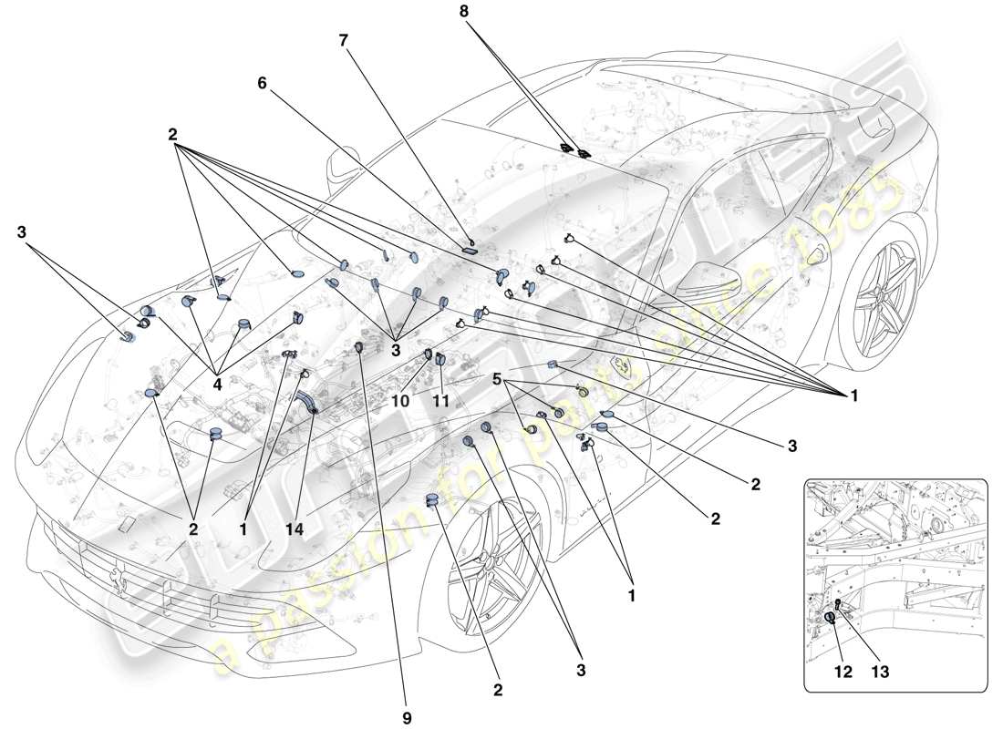 ferrari f12 berlinetta (europe) verschiedene befestigungen für die elektrische anlage teilediagramm