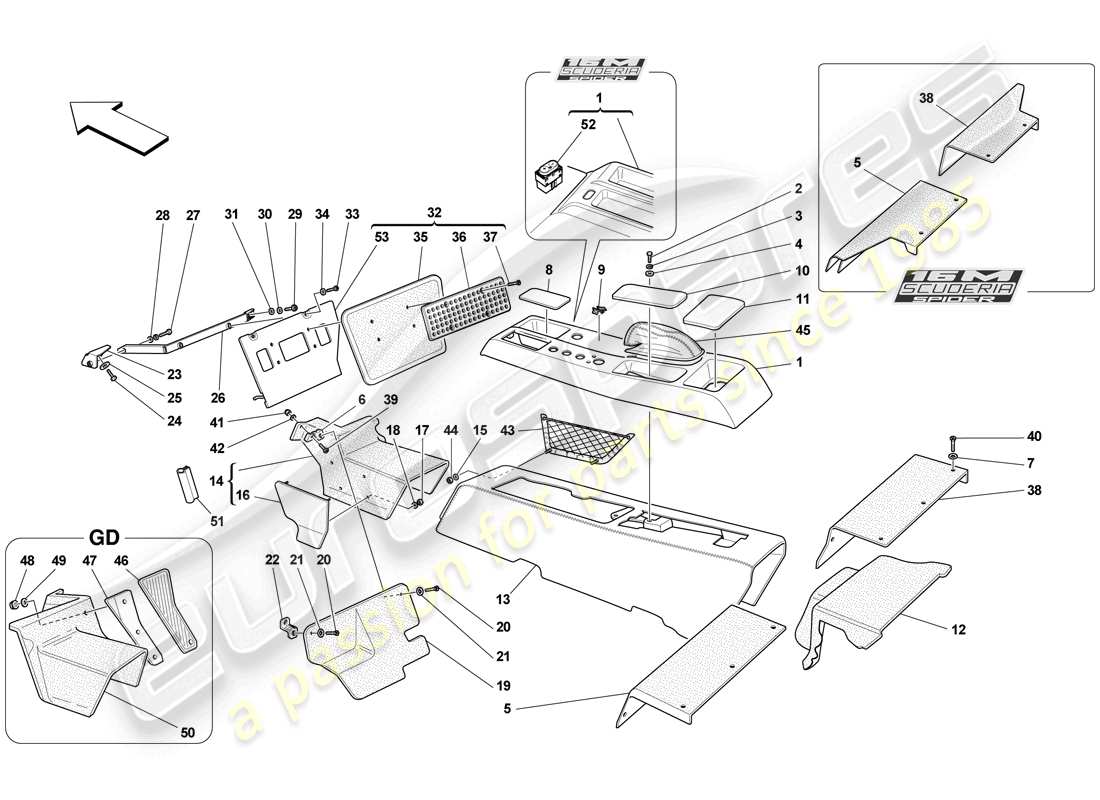 ferrari f430 scuderia (usa) tunnel - unterkonstruktion und zubehör teilediagramm