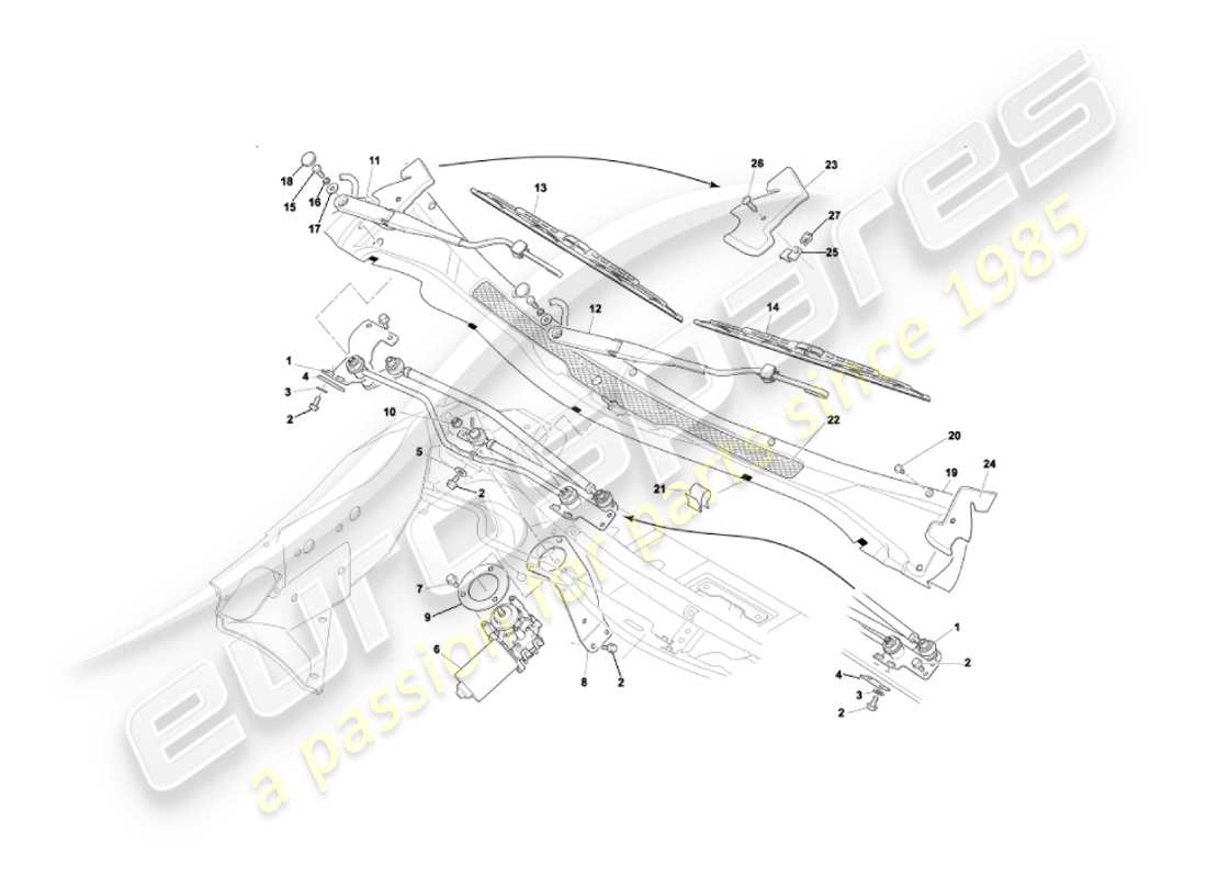 aston martin vanquish (2004) teilediagramm für scheibenwischer